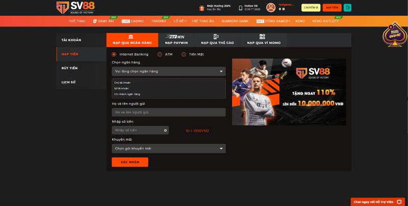 Nạp tiền nhà cái SV88